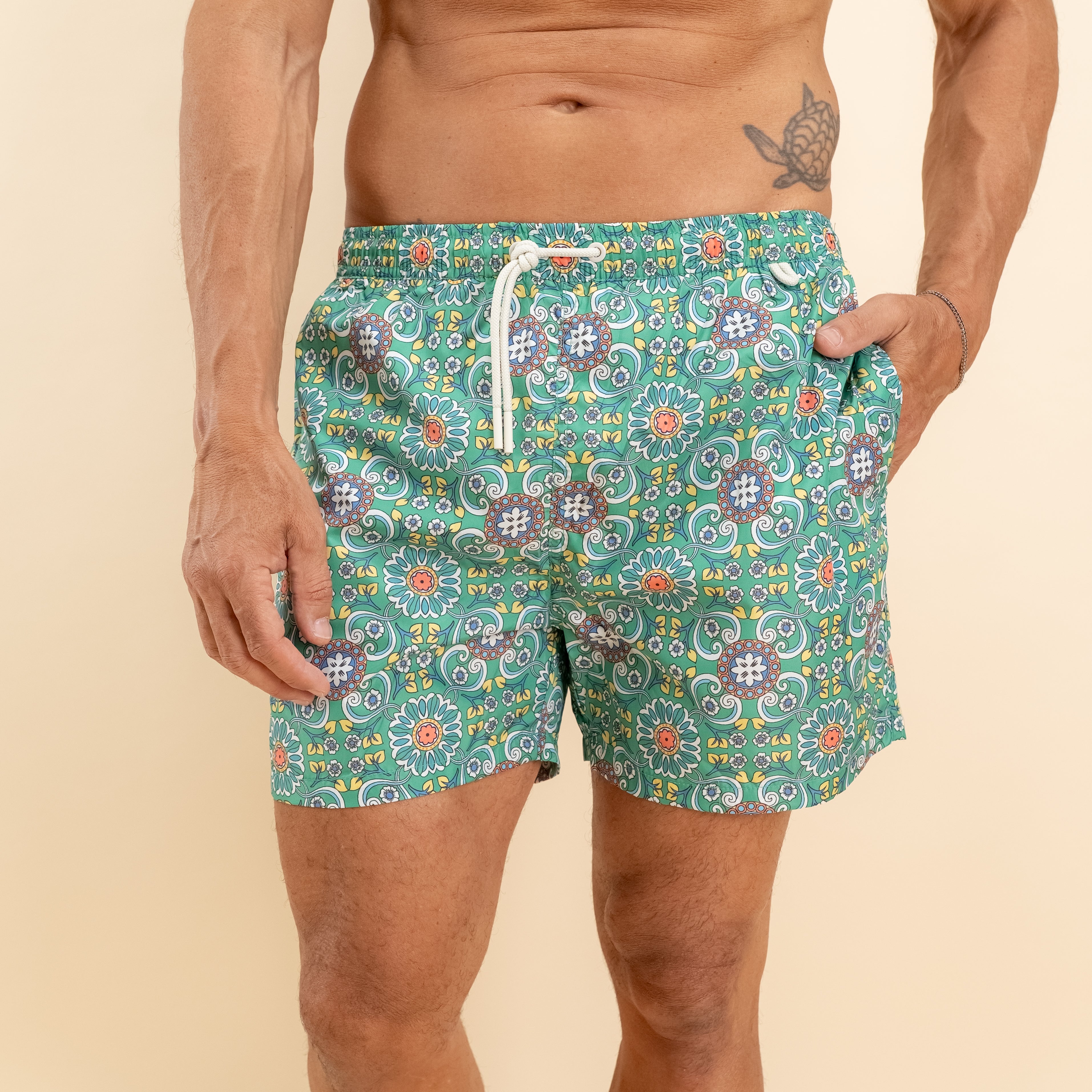 Costume da bagno a fantasia maiolica - Verde