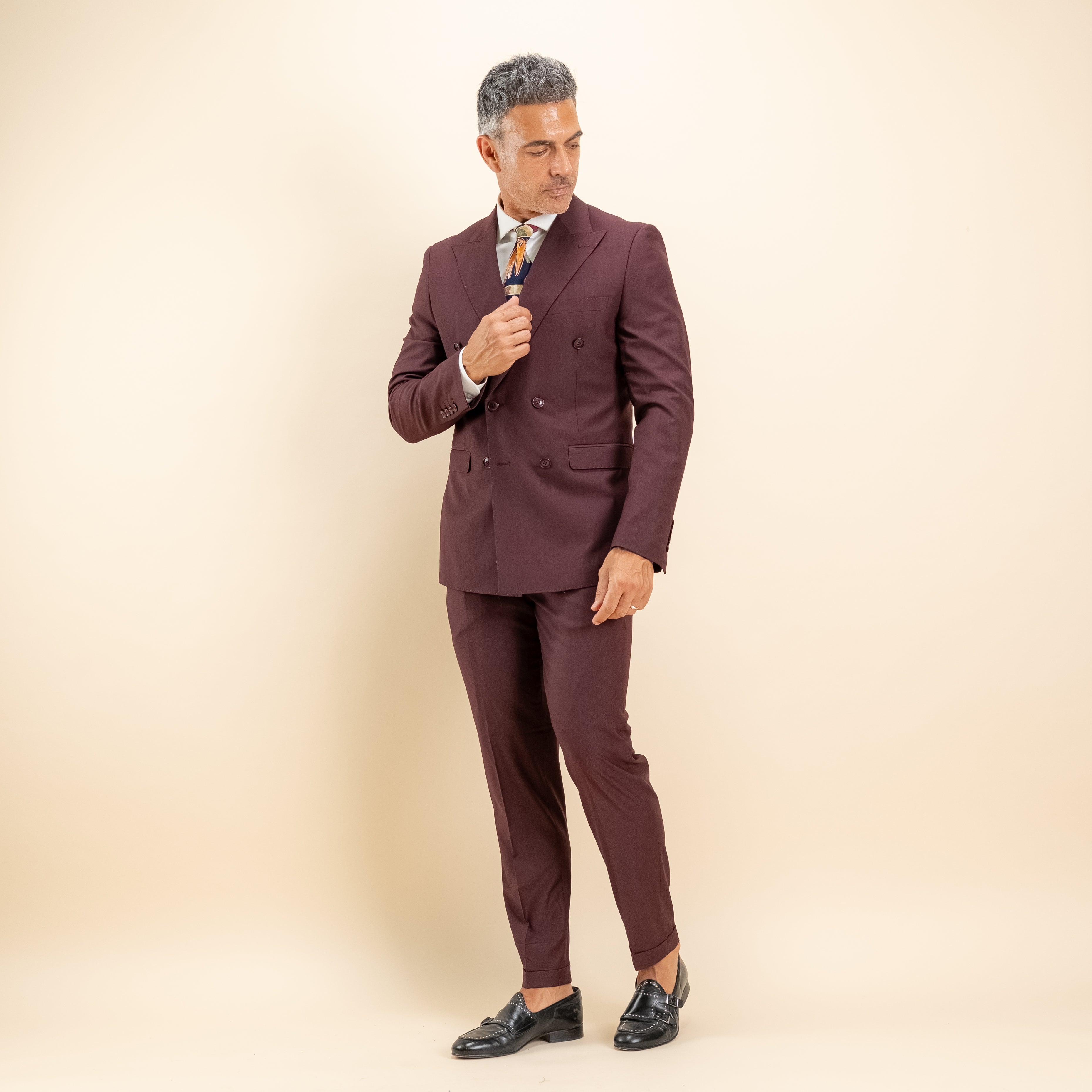 Abito doppiopetto e pantalone con molla - Vinaccia