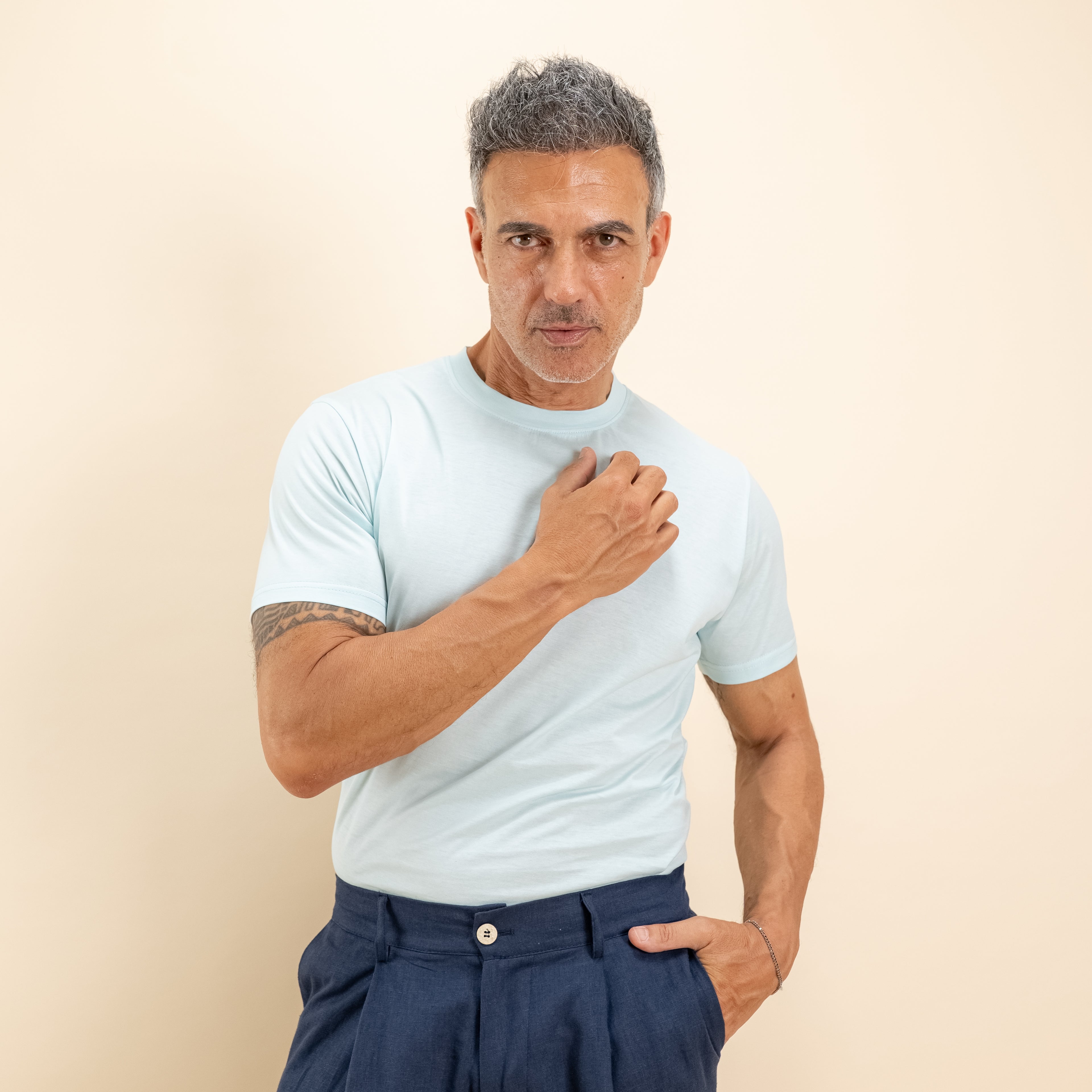 T-shirt in Filo di Scozia - Azzurro