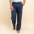 Pantalone palazzo con molla sul retro in misto lino - Blu