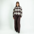 Argyle Knit Co-ord Set with Palazzo Trousers - Brown