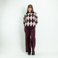 Strick-Set mit Rautenmuster und Palazzo-Hose – Pflaume