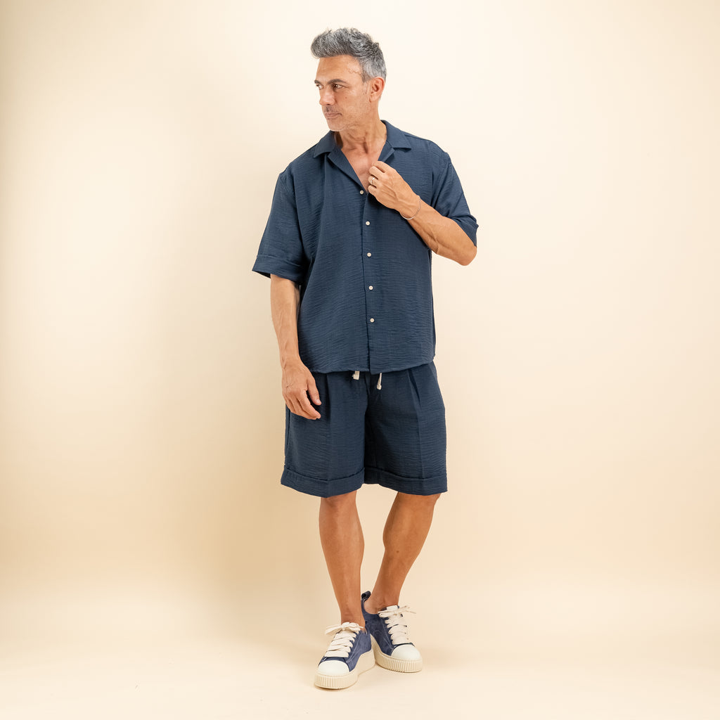 Coordinato effetto lino con pantaloncino - Blu