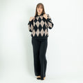 Coordinato Donna in Maglia con Fantasia a Rombi e Pantalone Palazzo - Nero