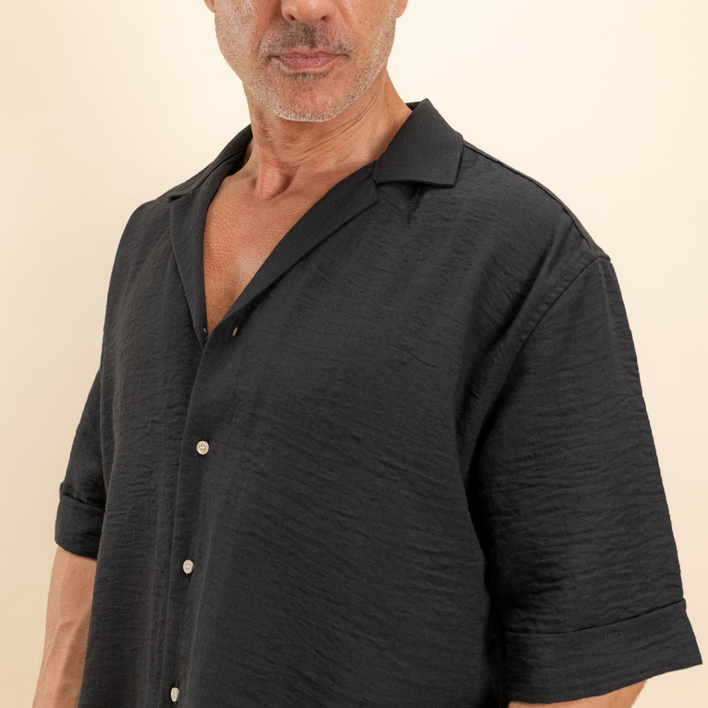 Coordinato effetto lino con pantaloncino - Nero