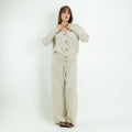 Coordinato in Maglia con Cardigan Gioiello e Pantalone Palazzo - Avorio