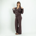 Coordinato in Maglia con Cardigan Gioiello e Pantalone Palazzo - Marrone
