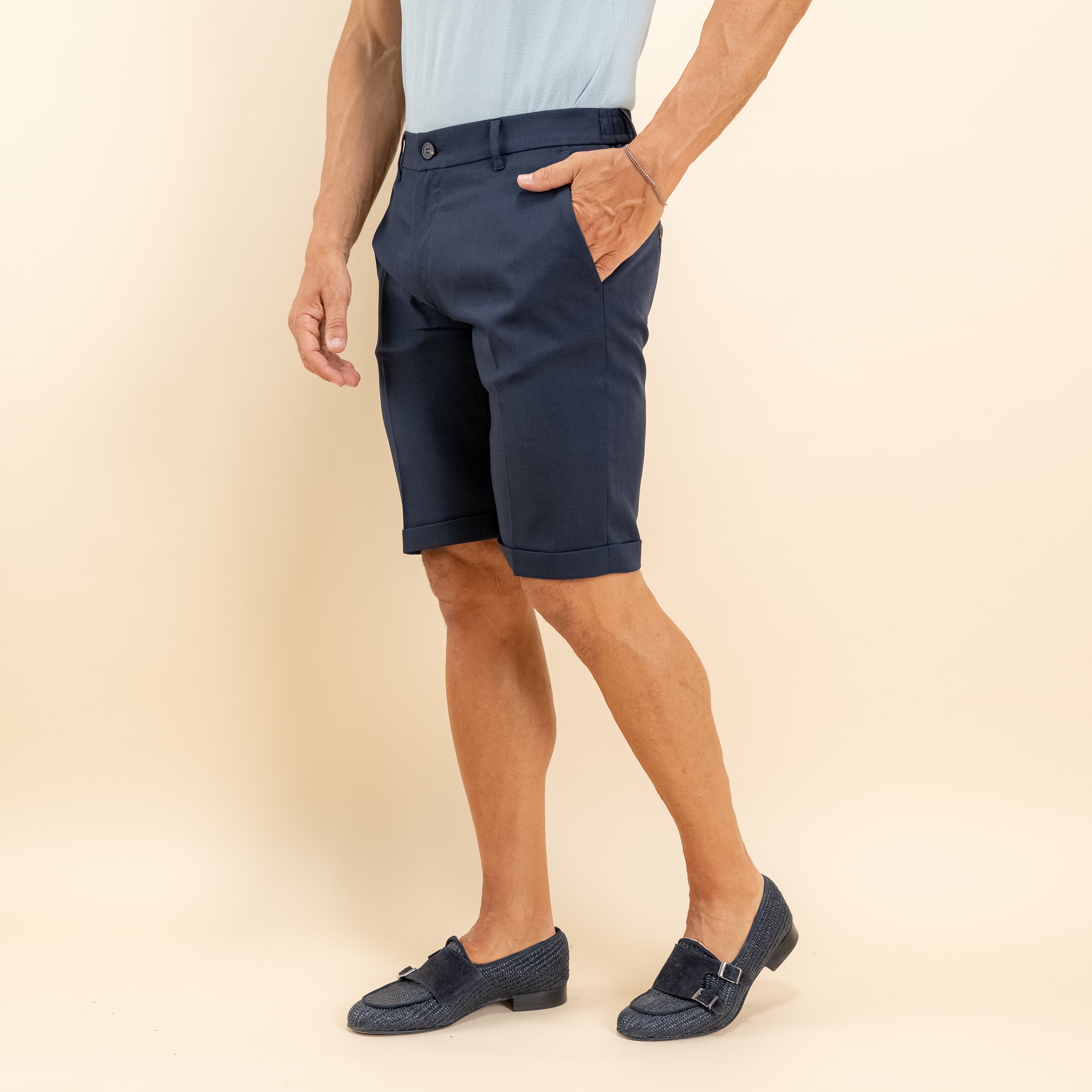 Bermuda sartoriale con elastico posteriore - Blu