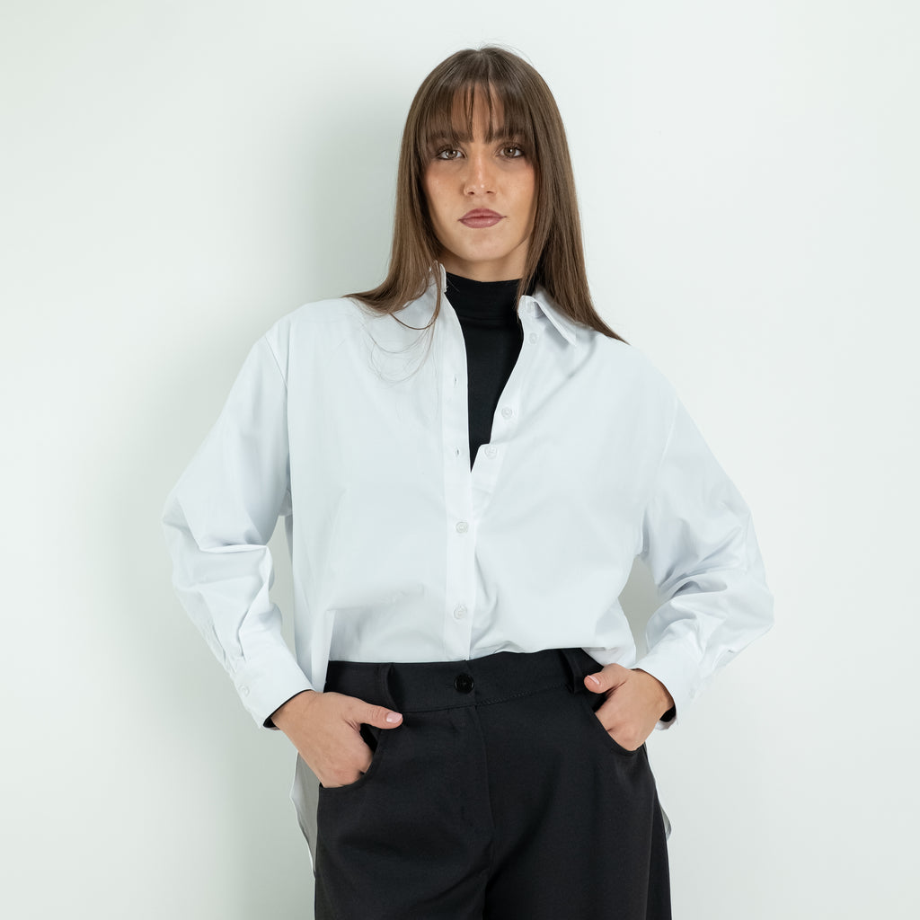 Camicia Oversize Asimmetrica con Spacchi Laterali - Bianco