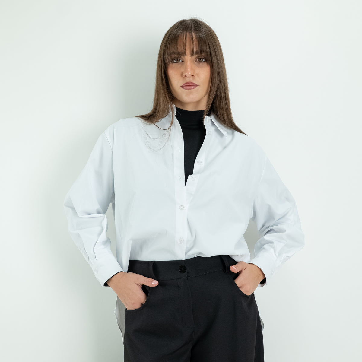 Camicia Oversize Asimmetrica con Spacchi Laterali - Bianco