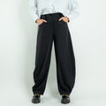 Balloon Fit Wide-Leg Trousers with Contoured Seams - Black