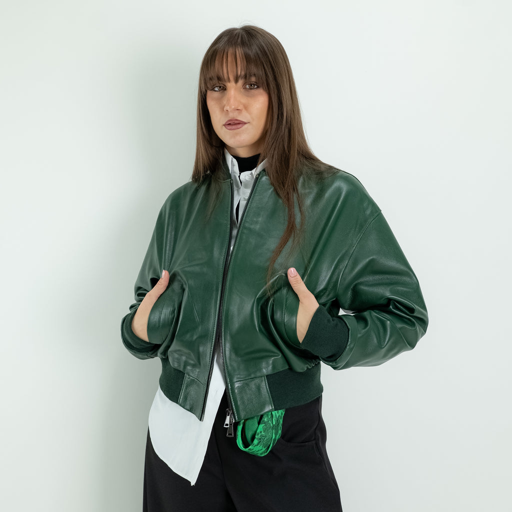 Bomber in Vera Pelle - Verde