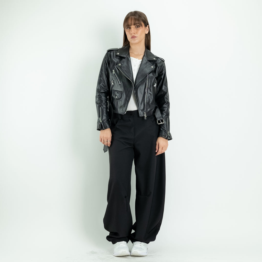 Veste perfecto femme en cuir véritable - Noir