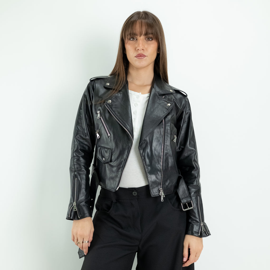 Veste perfecto femme en cuir véritable - Noir