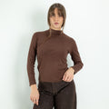 Dolcevita in Cotone Elasticizzato a Maniche Lunghe - Marrone