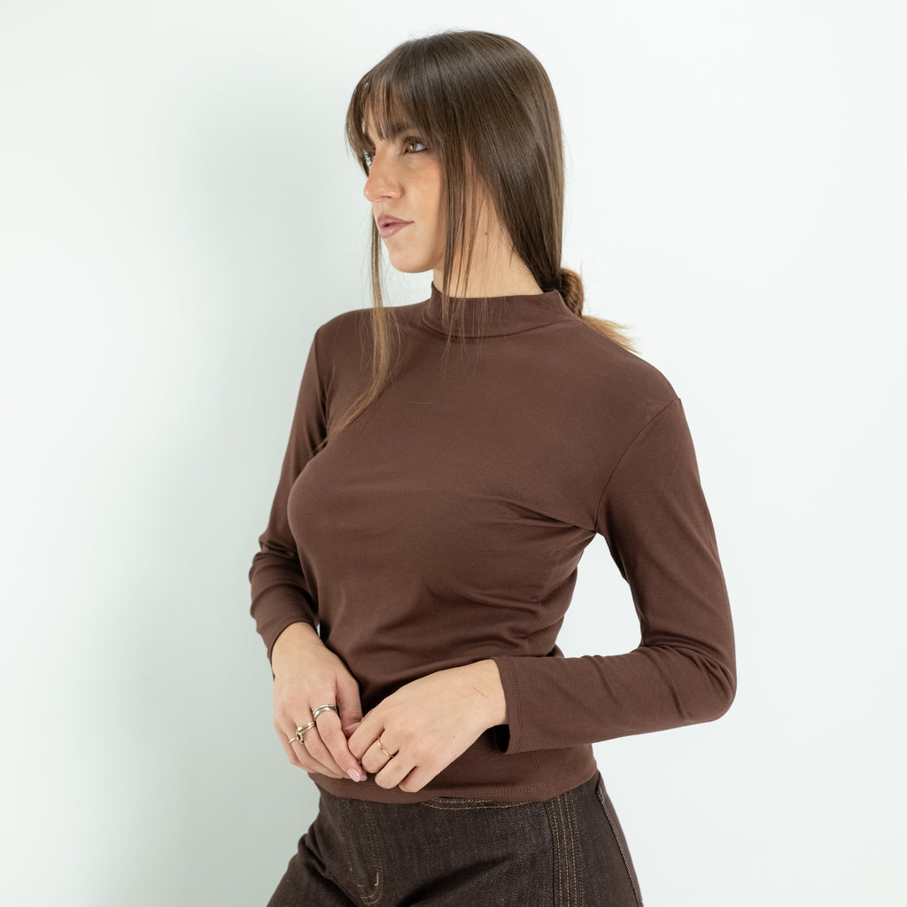 Dolcevita in Cotone Elasticizzato a Maniche Lunghe - Marrone