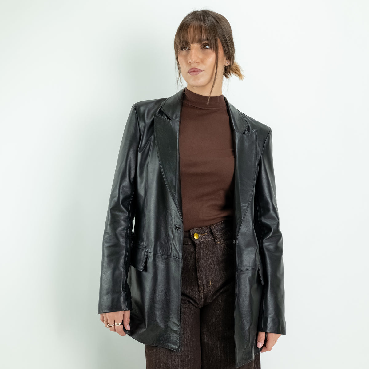 Chaqueta estilo motera para mujer en piel auténtica - Negro
