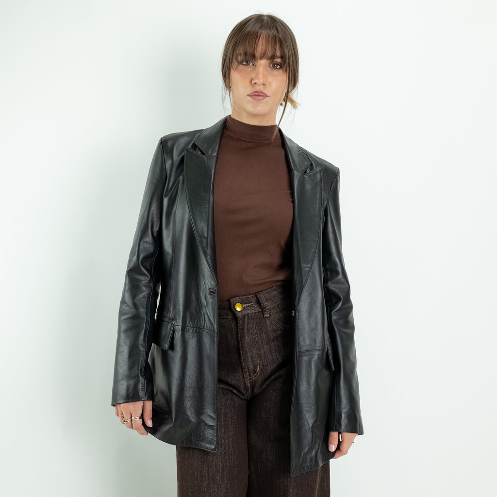 Chaqueta estilo motera para mujer en piel auténtica - Negro