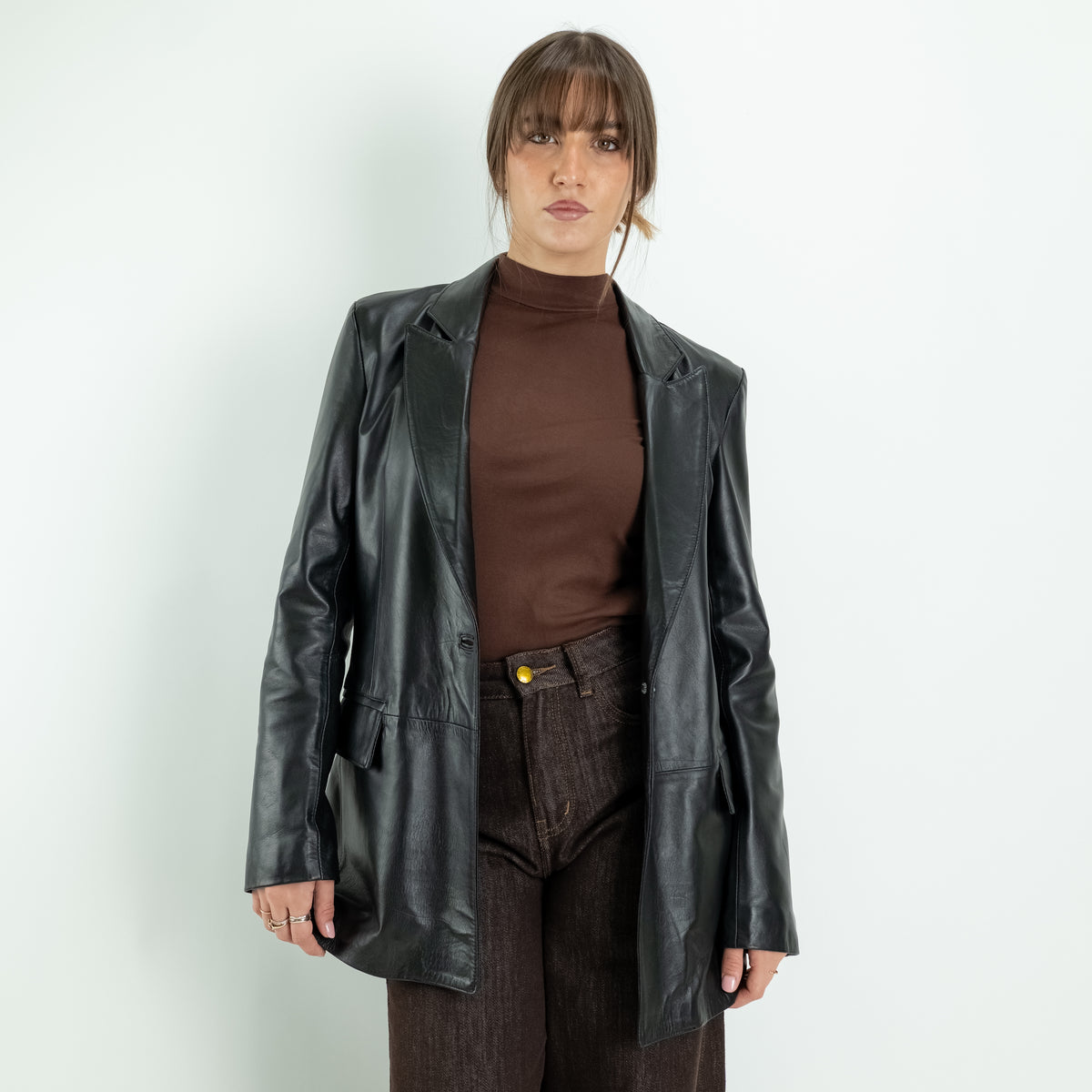 Chaqueta estilo motera para mujer en piel auténtica - Negro