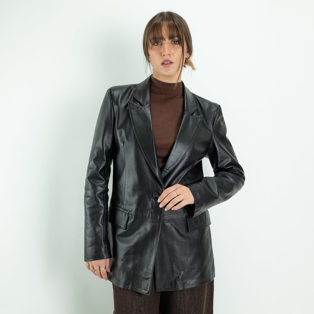 Chaqueta estilo motera para mujer en piel auténtica - Negro