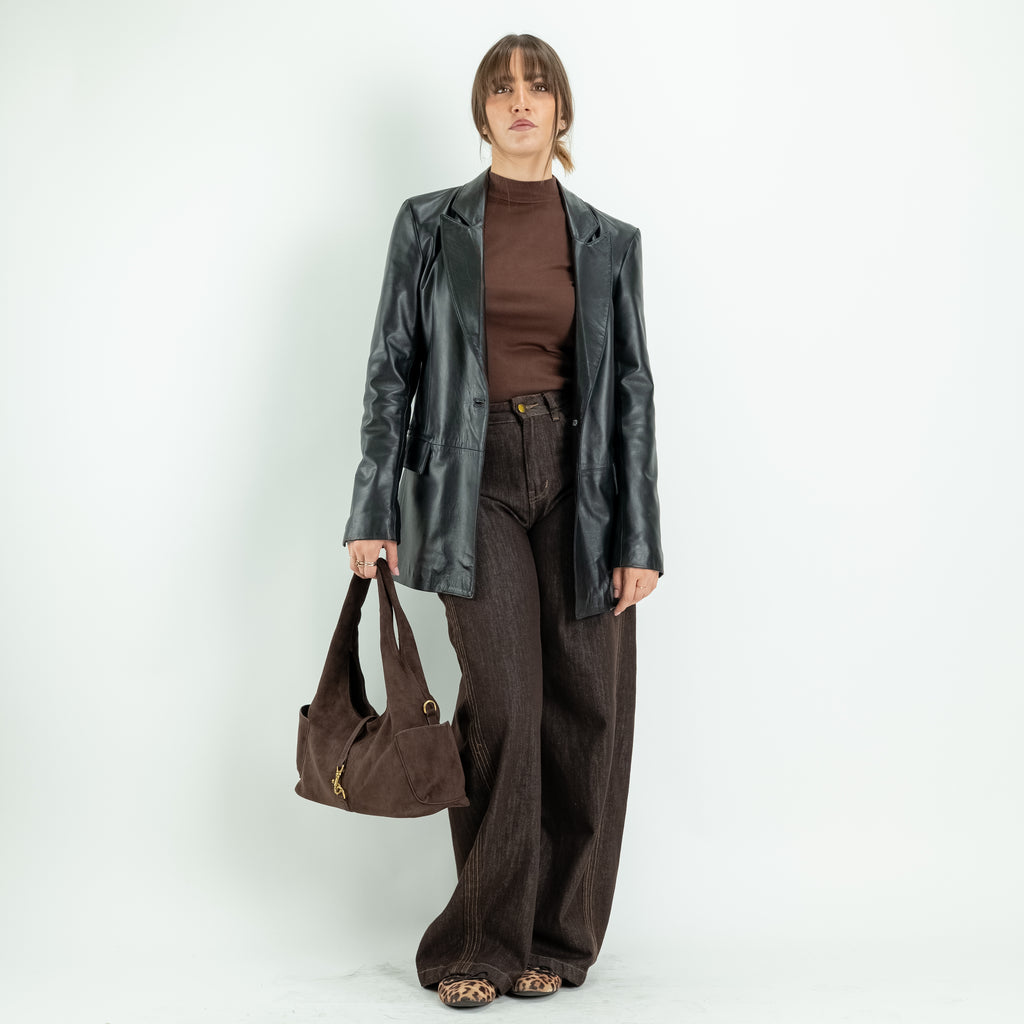 Chaqueta estilo motera para mujer en piel auténtica - Negro