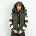 Gilet Piumino Imbottito con Cappuccio e Collo Alto - Verde