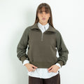 Pullover Mezza Zip con Maniche in Maglia - Verde Militare