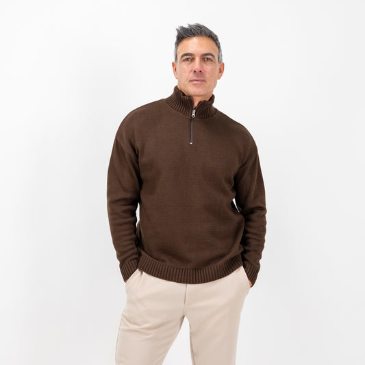 Lupetto con mezza zip in misto lana - Marrone