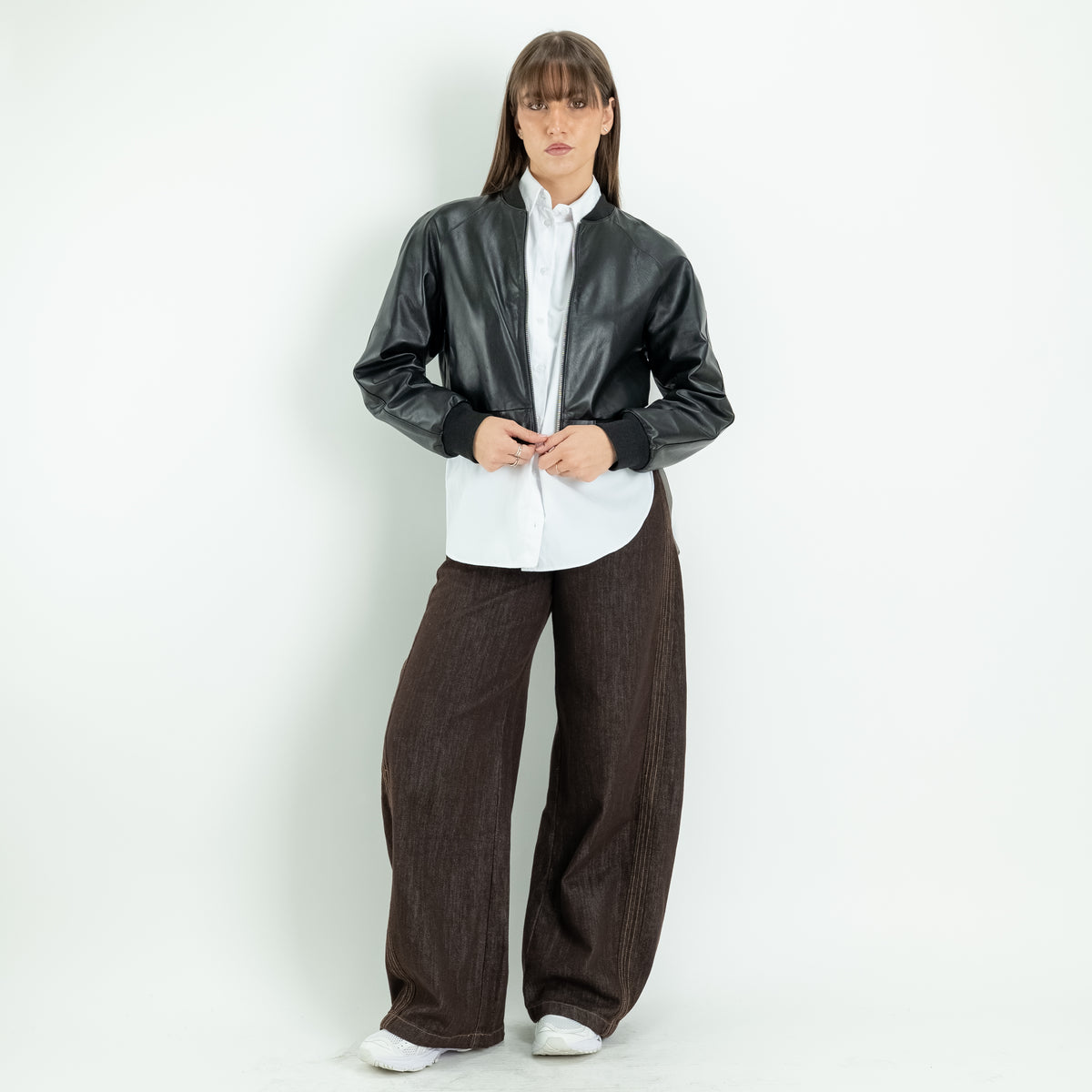 Chaqueta estilo motera para mujer en piel auténtica - Negro