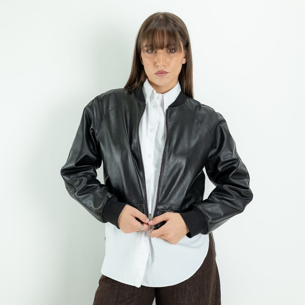 Veste perfecto femme en cuir véritable - Noir