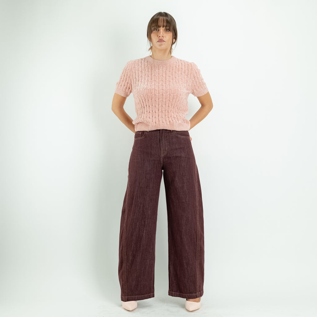 Jeans Balloon Fit con Cuciture a Contrasto - Vinaccia