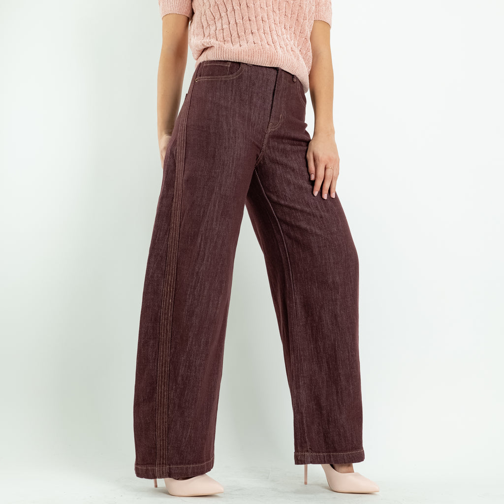 Jeans Balloon Fit con Cuciture a Contrasto - Vinaccia