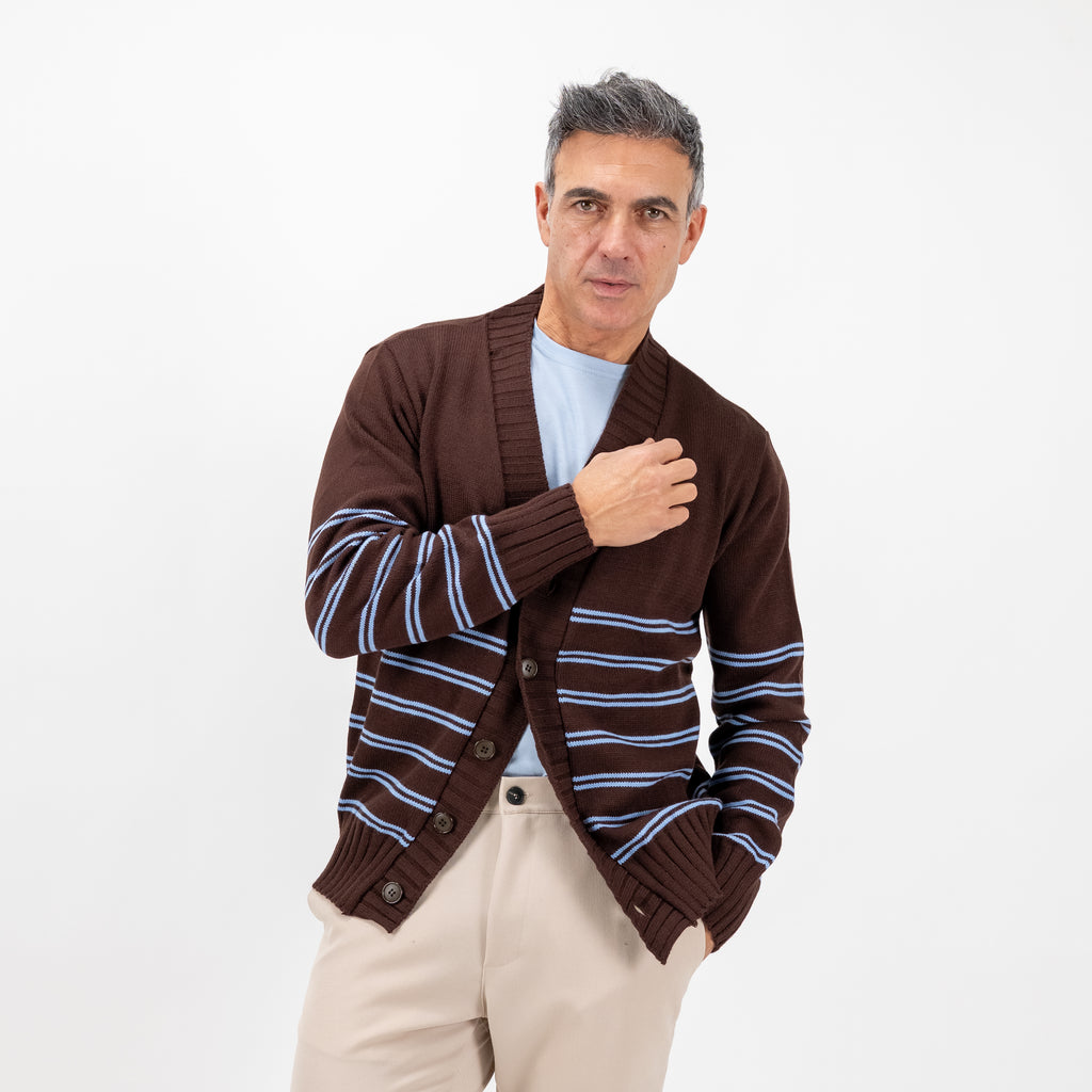 Cardigan a giacca a righe in misto lana - Marrone