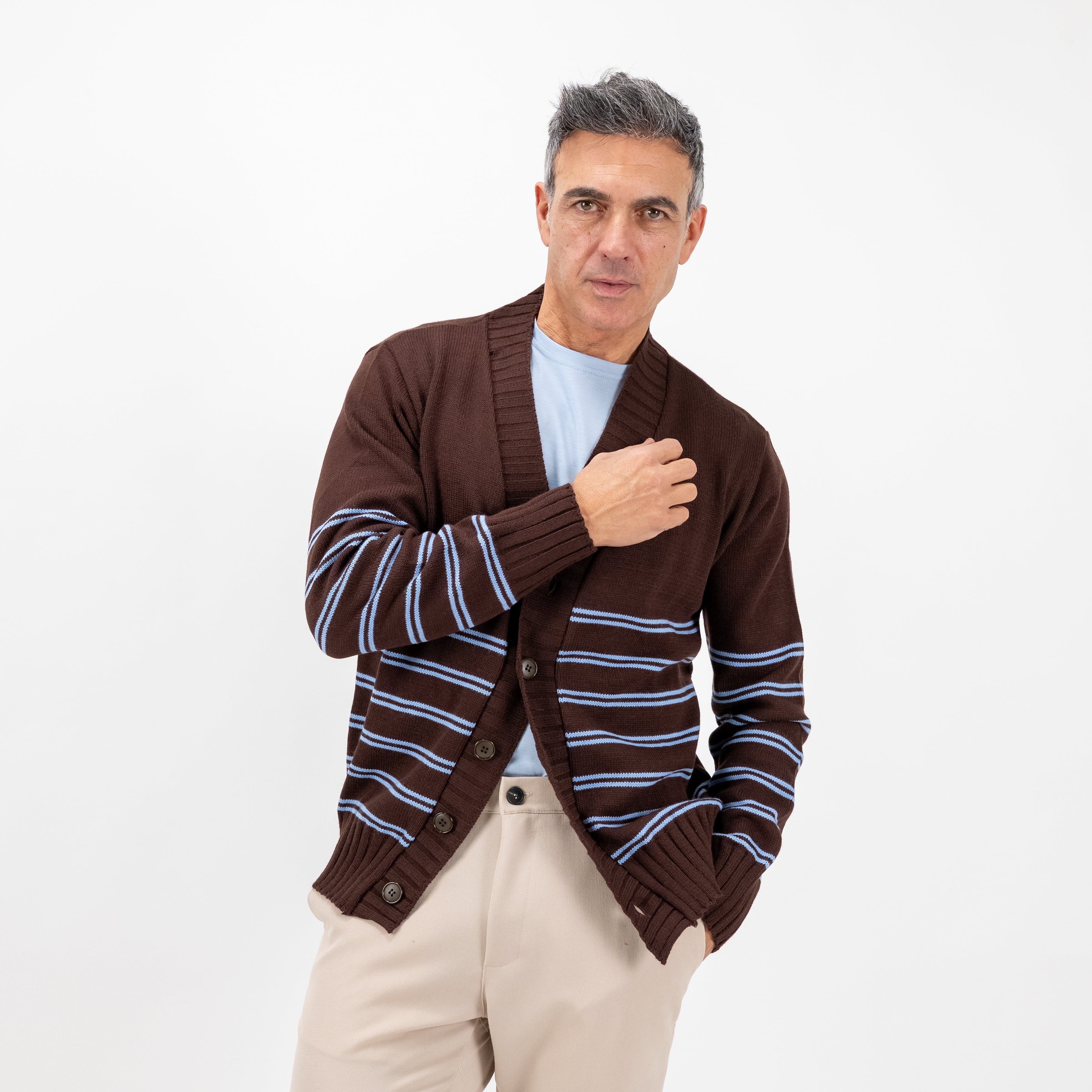 Cardigan a giacca a righe in misto lana - Marrone