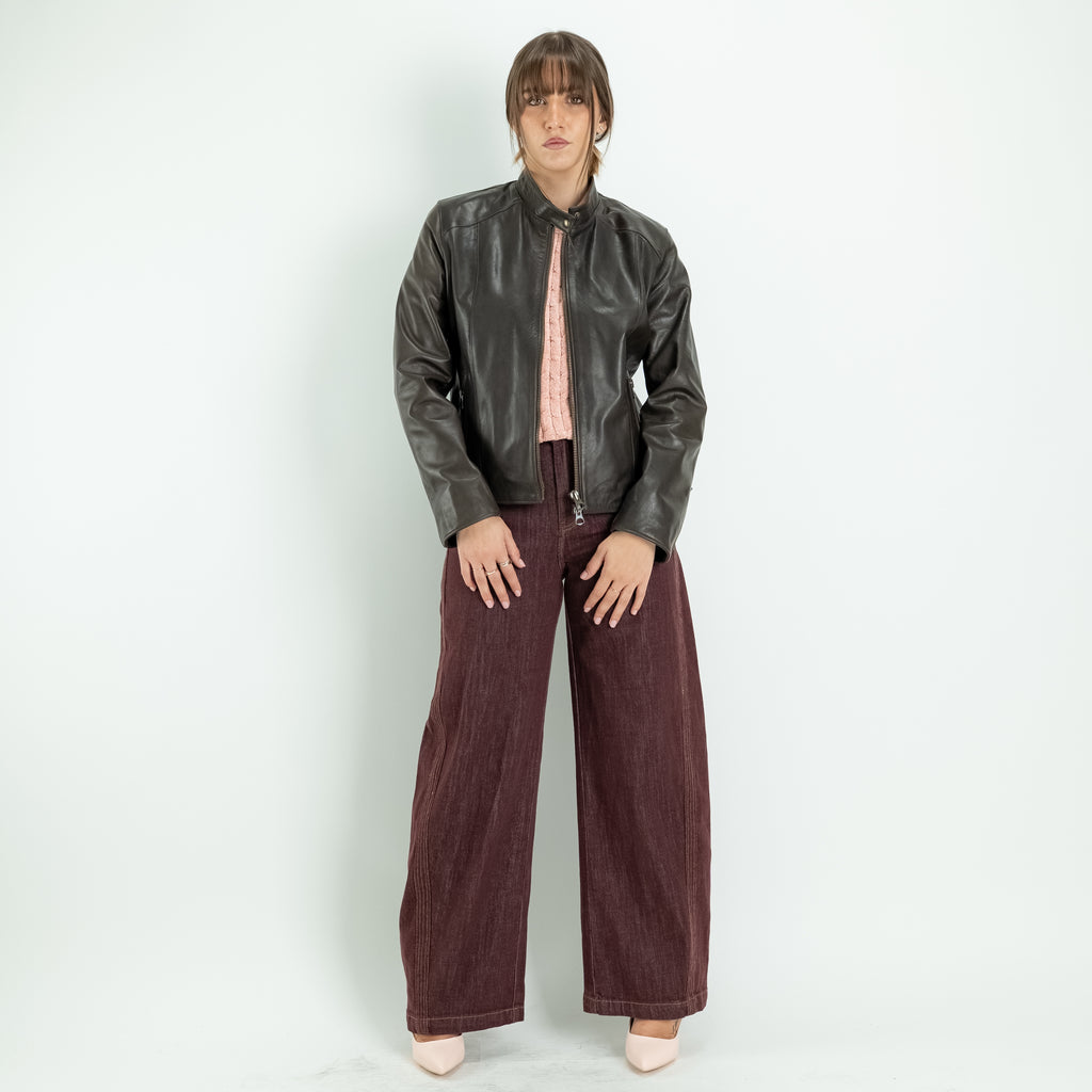 Biker pour femme en cuir véritable - Noisette