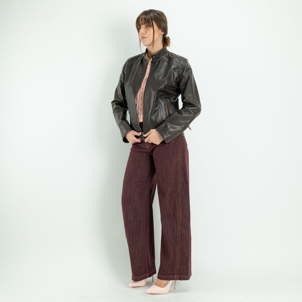 Biker pour femme en cuir véritable - Noisette