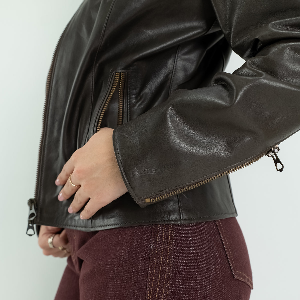 Chaqueta biker para mujer en piel auténtica - Avellana