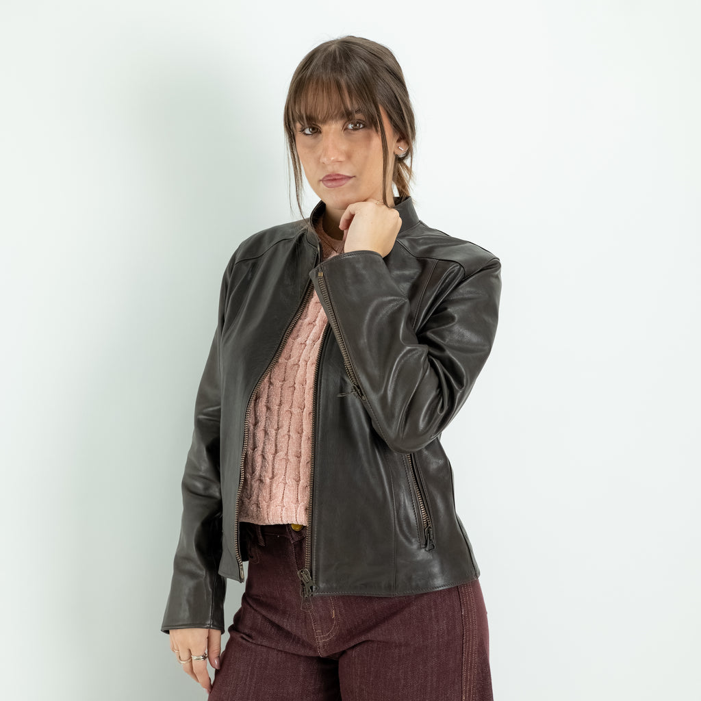 Biker pour femme en cuir véritable - Noisette