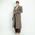 Double-Breasted Houndstooth Trench Coat with Belt