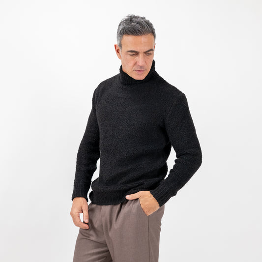 Maglione collo alto bouclè - Nero