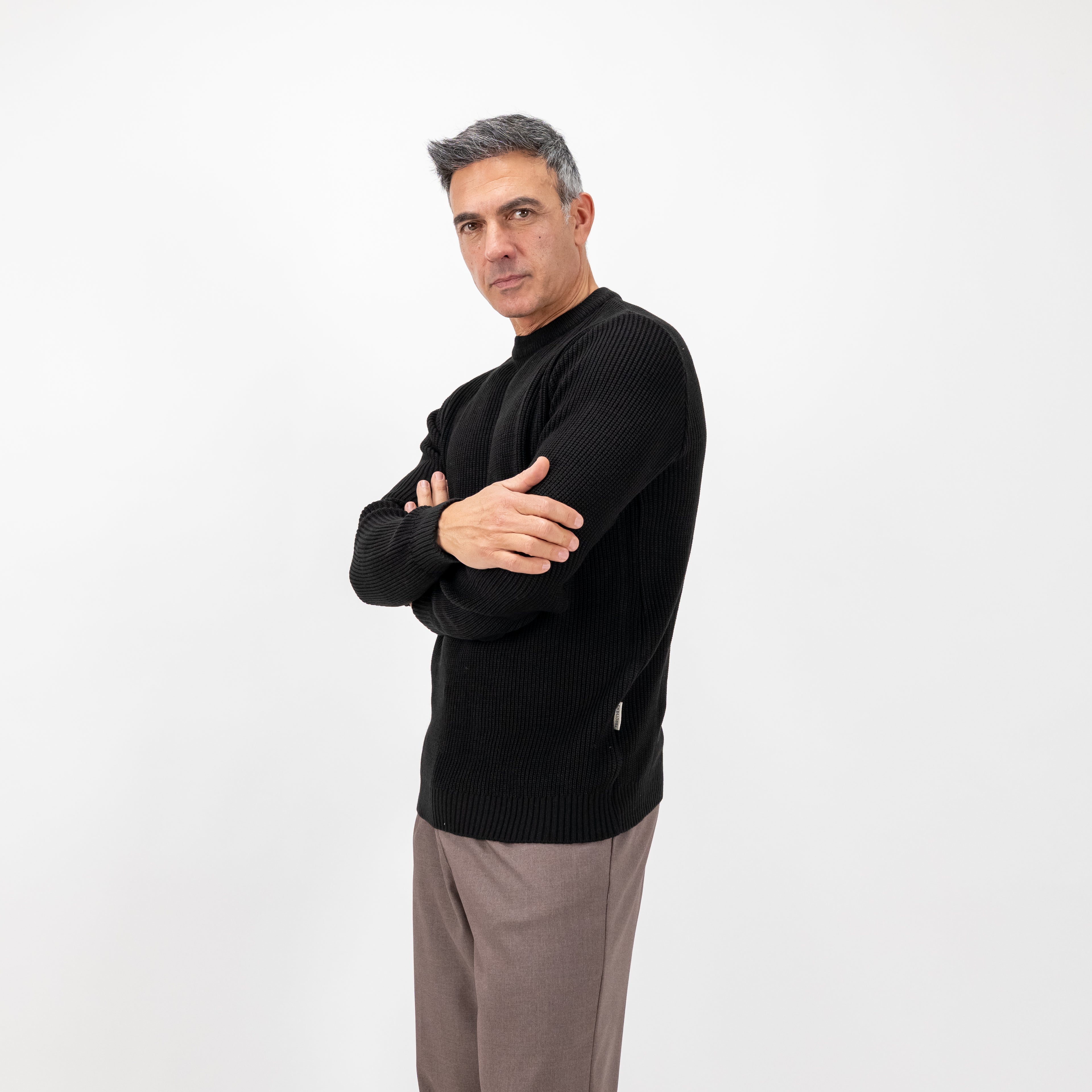 Maglione girocollo in misto lana - Nero