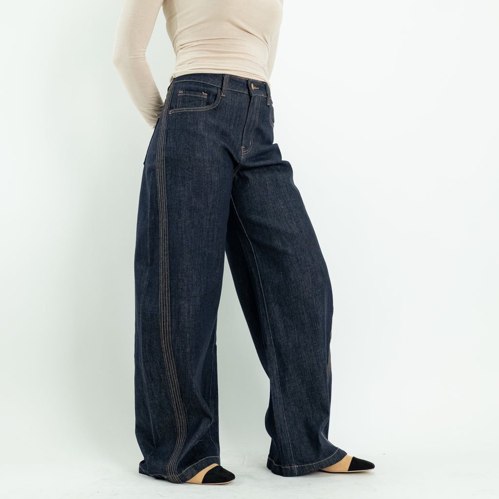 Jeans Balloon Fit con Cuciture a Contrasto - Blu