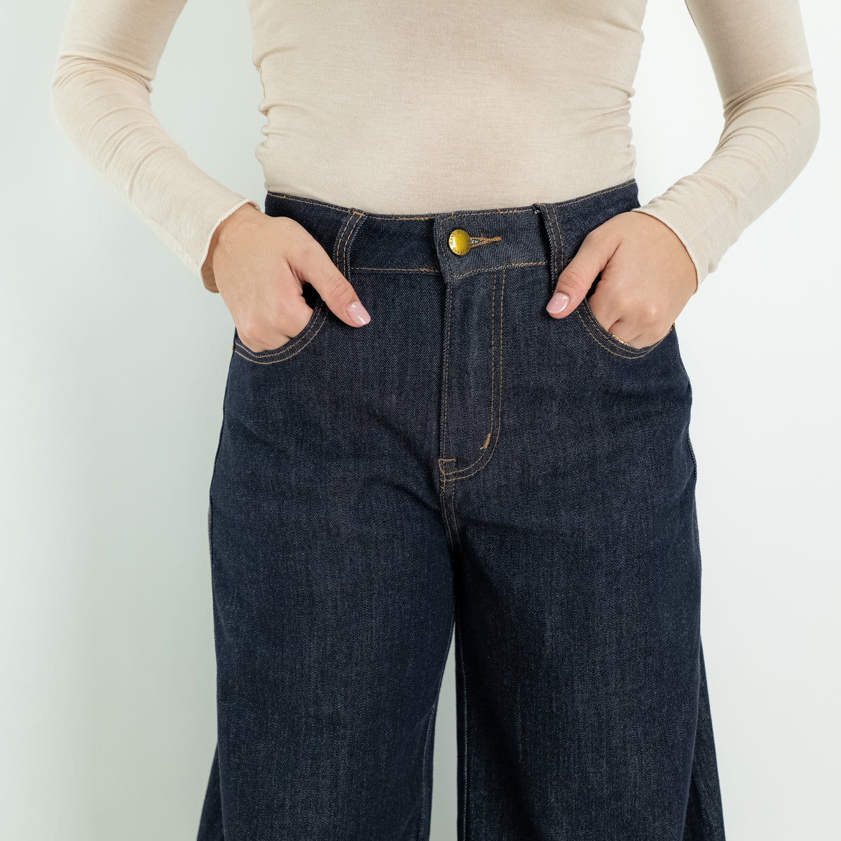 Jeans Balloon Fit con Cuciture a Contrasto - Blu