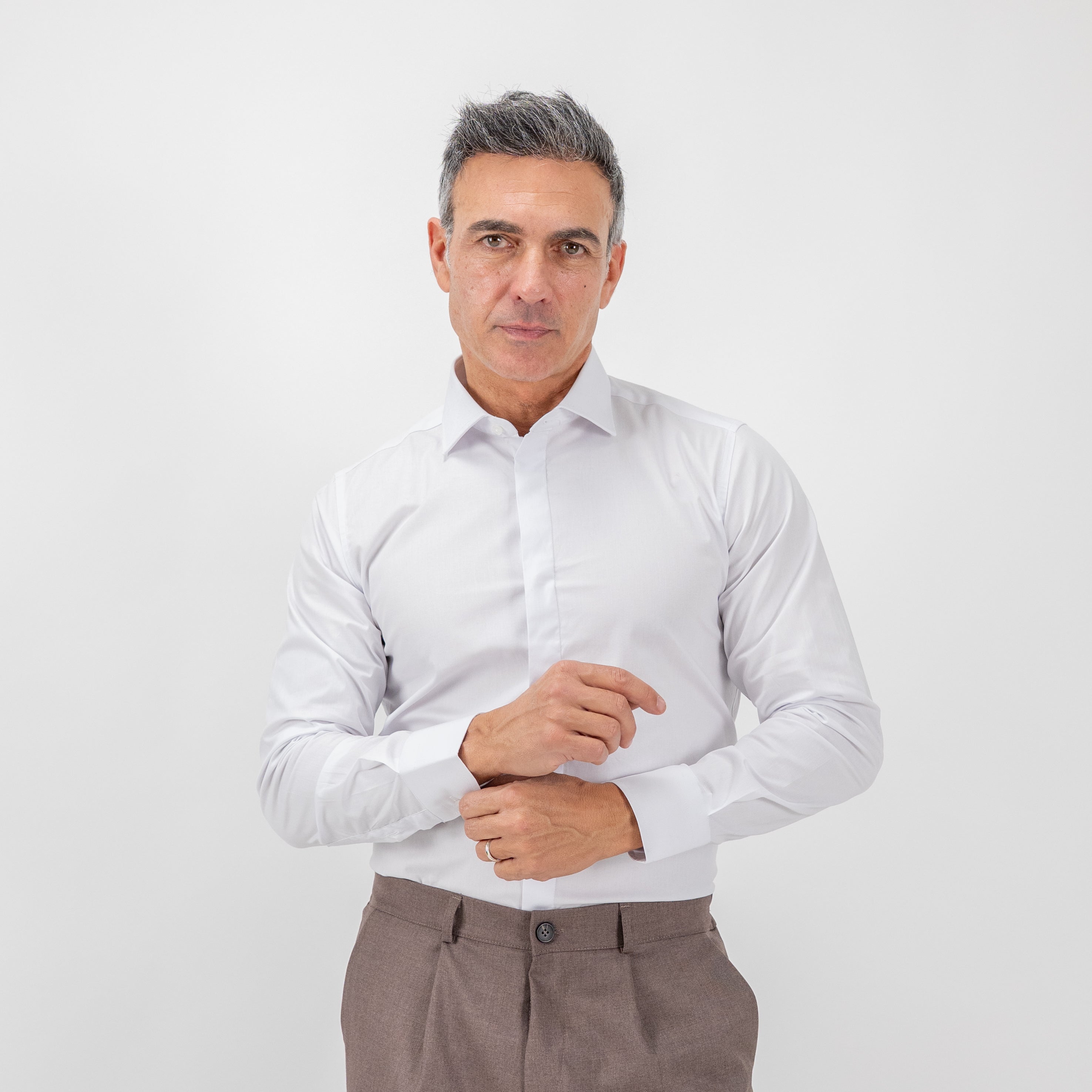 Camicia sartoriale con fintone coperto - Bianco