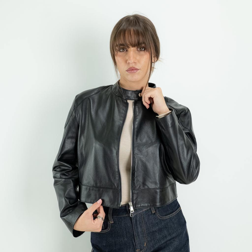 Chaqueta estilo motera para mujer en piel auténtica - Negro