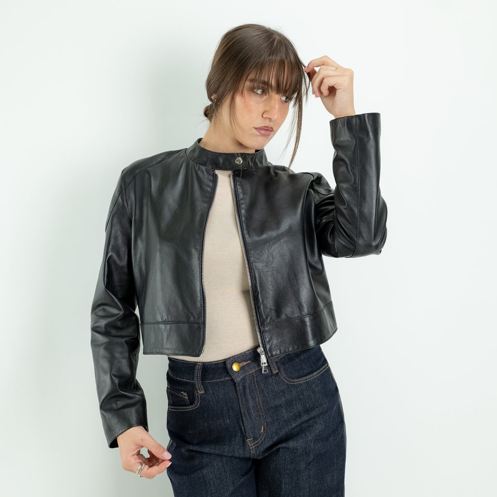 Chaqueta estilo motera para mujer en piel auténtica - Negro