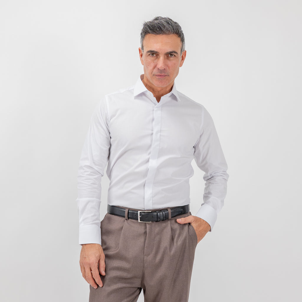 Camicia sartoriale con fintone coperto - Bianco