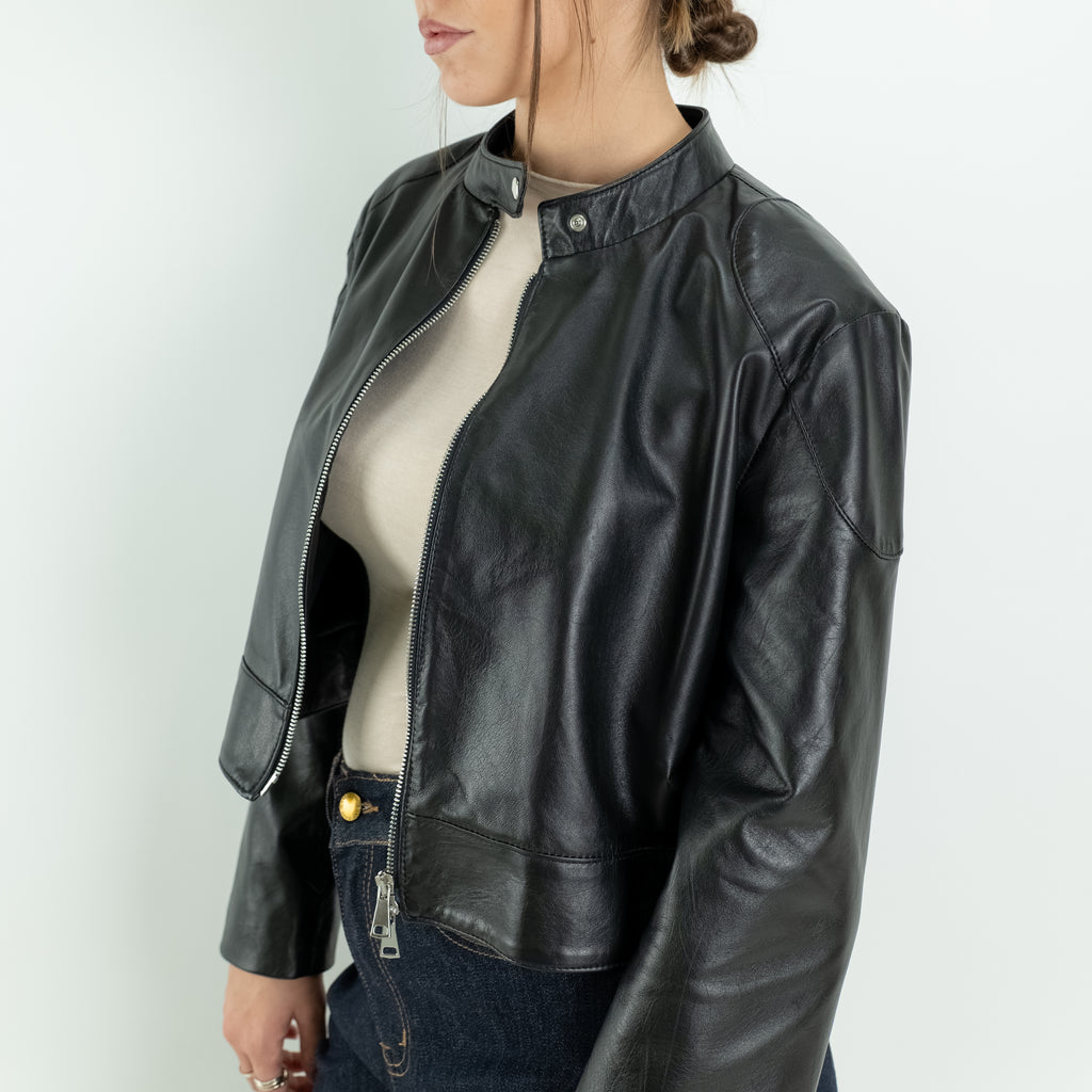 Chaqueta estilo motera para mujer en piel auténtica - Negro