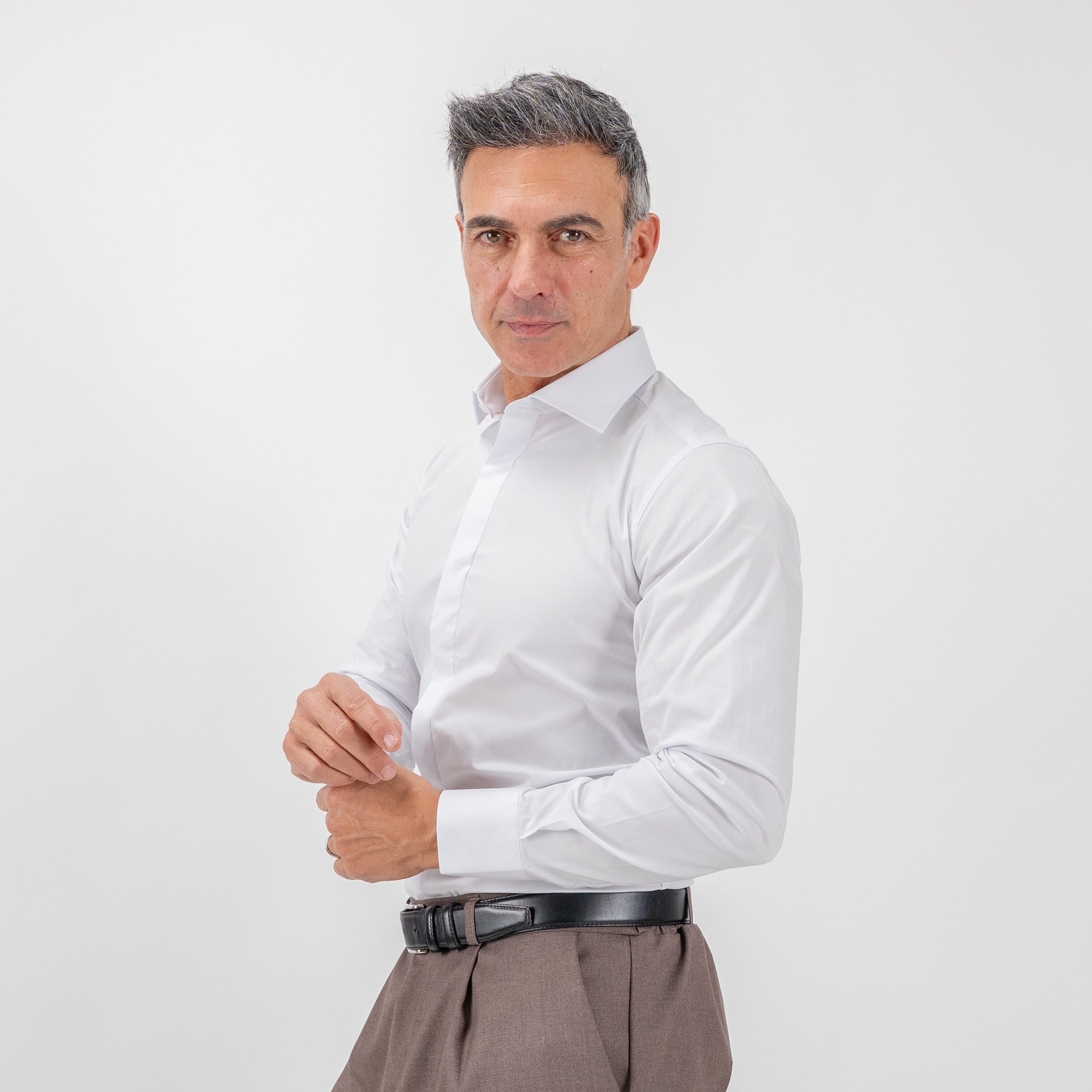 Camicia sartoriale con fintone coperto - Bianco