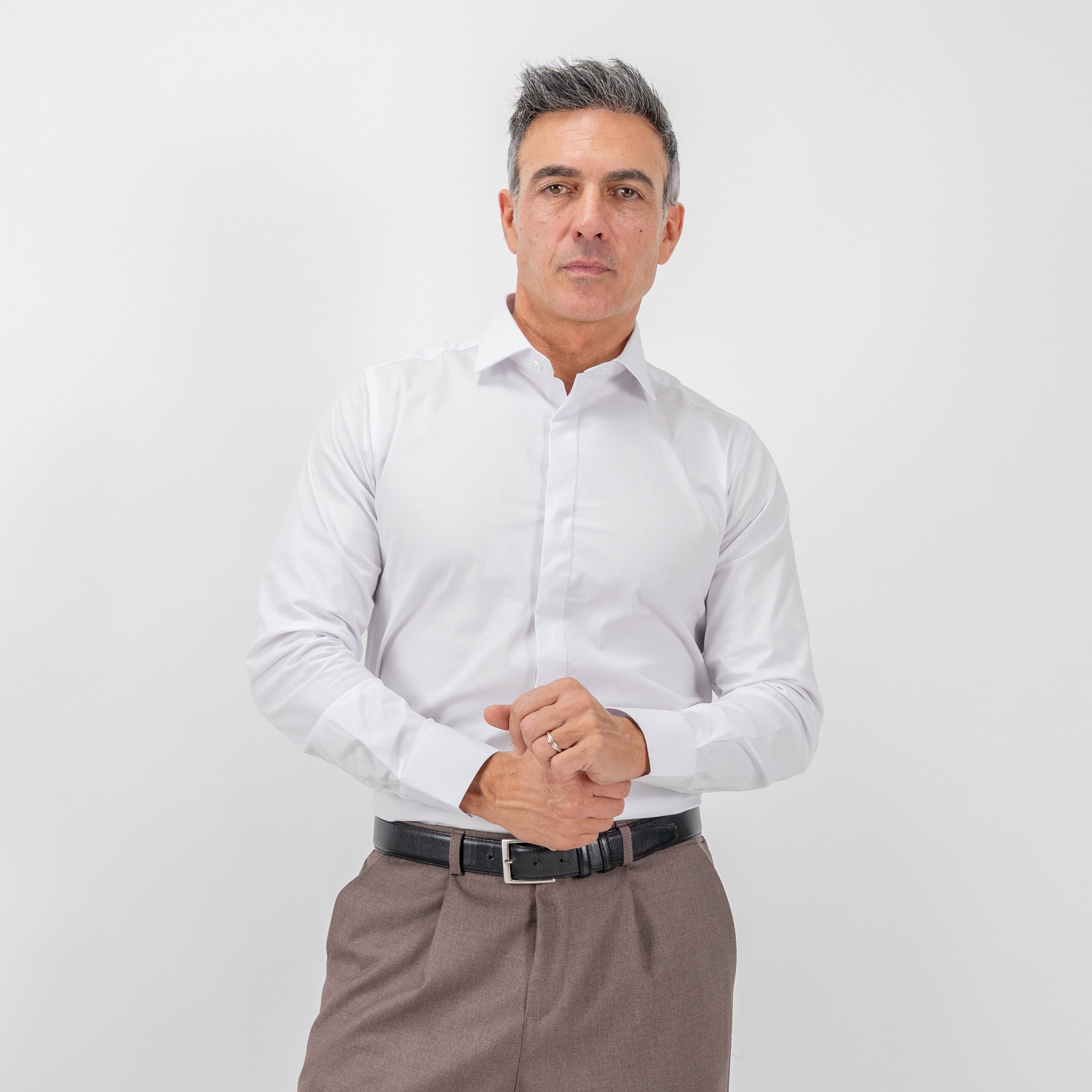 Camicia sartoriale con fintone coperto - Bianco